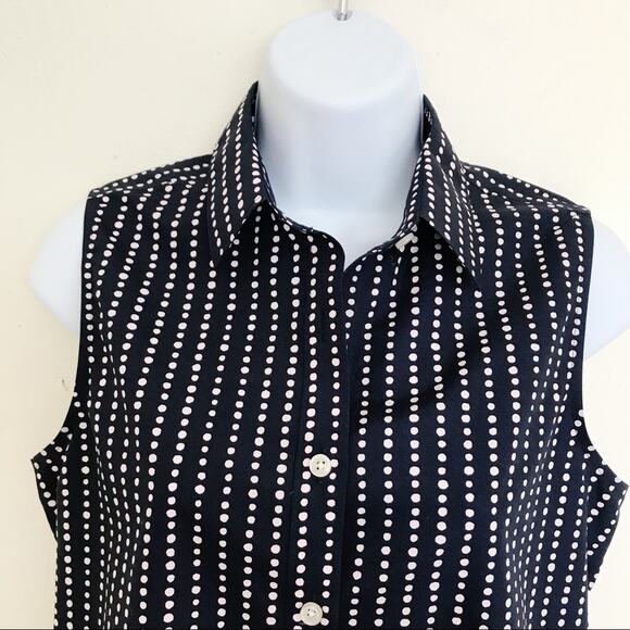 LANDS’ END Navy & Pink Polka Dot Supima Cotton Sleeveless Shirt, 2 / S - Picture 7 of 10